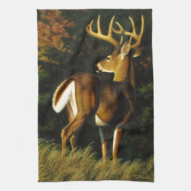 Whitetail Deer Trophy Buck Hunting Kitchen Towel (Vertical)