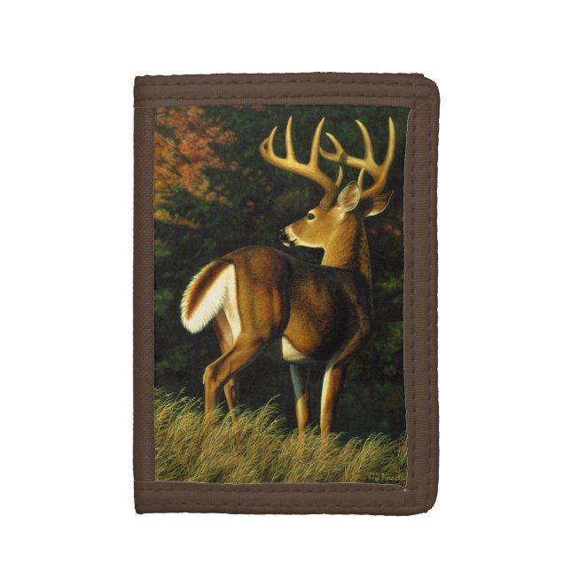 Whitetail Deer Trophy Buck Hunting Trifold Wallet (Front Vertical)