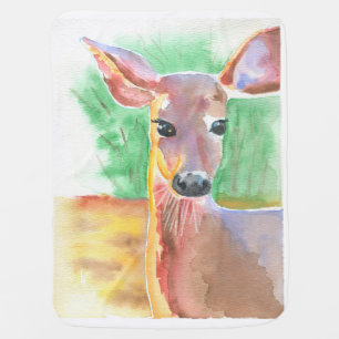 Whitetail deer watercolor baby blanket