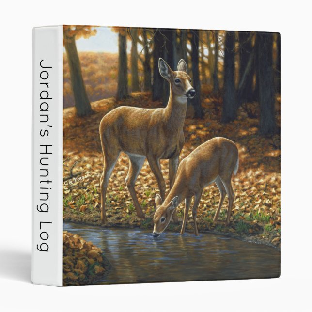 Whitetail Doe and Fawn Drinking from a Stream 3 Ring Binder (Front/Spine)