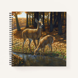 Whitetail Doe and Fawn Drinking from a Stream Notebook