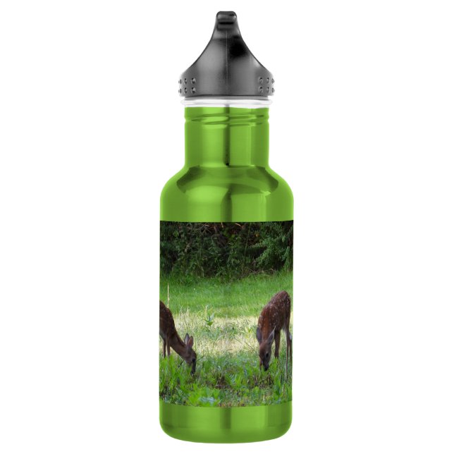 Whitetail Fawns in a Grassy Field Stainless Steel Water Bottle (Right)