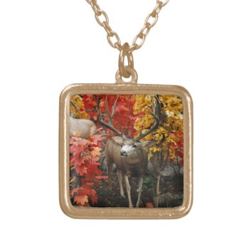 Whitetail In Autumn Gold Plated Necklace by JTHoward at Zazzle