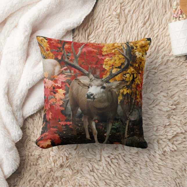 Whitetail In Autumn Throw Pillow (Blanket)