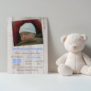 Whitewash Blue Photo Birth Announcement Postcard