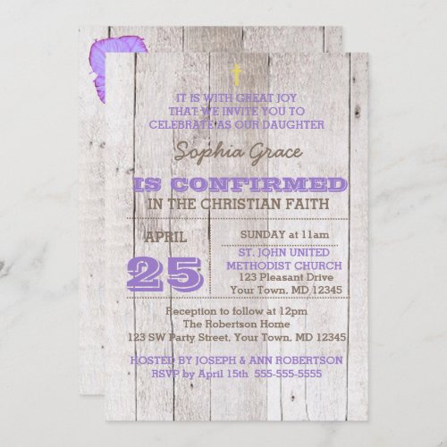 Whitewash Lilac Rustic Confirmation Invitation