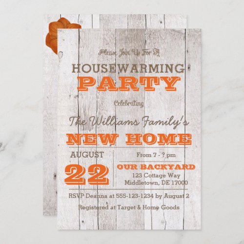 Whitewash Orange Housewarming Invitation