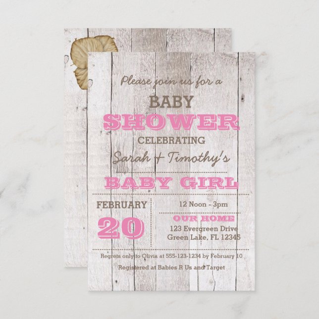Whitewash Pink Baby Shower Invitation (Front/Back)