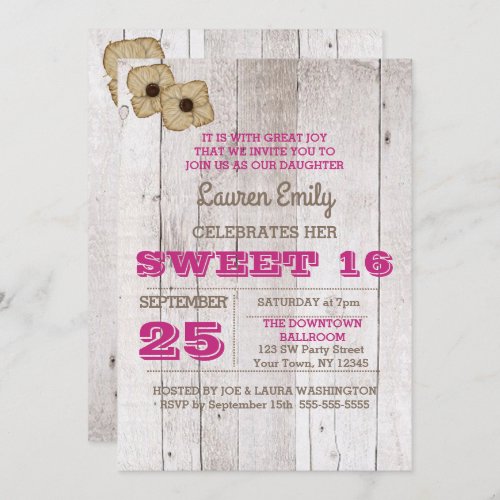 Whitewash Plum Sweet Sixteen Birthday Invitation