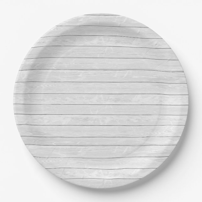 Whitewash Slat Wood White Boards Paper Plates (Front)