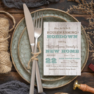 Whitewash Teal Housewarming Invitation