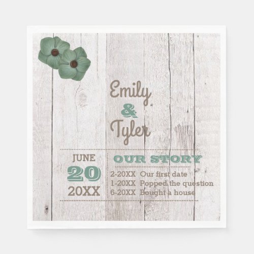 Whitewash Teal Rustic Personalized Napkins