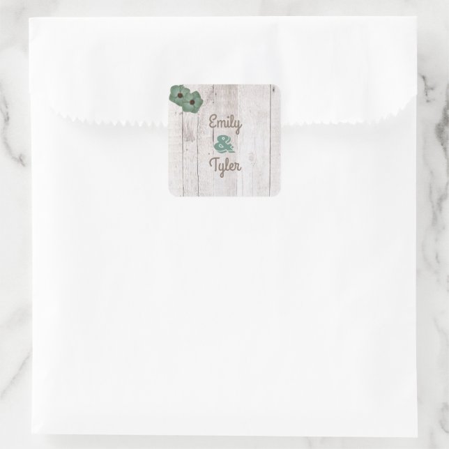 Whitewash Teal Rustic Personalized Square Sticker (Bag)