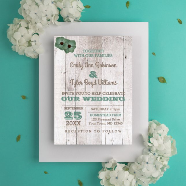 Whitewash Teal Rustic Wedding Invitation (Creator Uploaded)