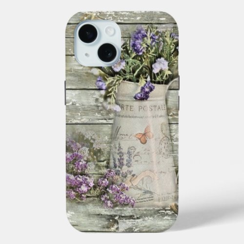 whitewashed barn wood farmhouse summer lavender iPhone 15 case