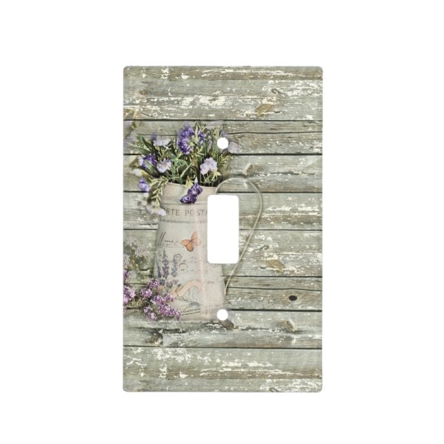 whitewashed barn wood farmhouse summer lavender light switch cover (Front)