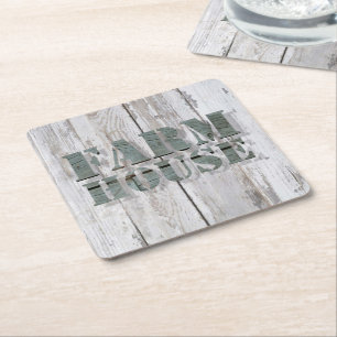 whitewashed  barn wood western country farmhouse square paper coaster