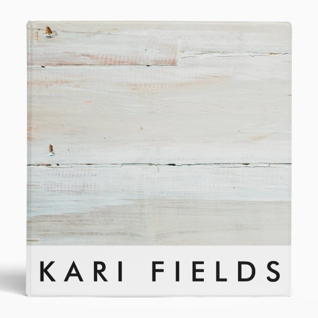 whitewashed Barn Wood White Woodgrain 3 Ring Binder (Front)