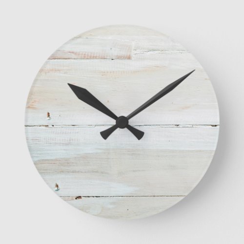 Whitewashed Barn Wood White Woodgrain Round Clock