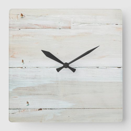 Whitewashed Barn Wood White Woodgrain Square Wall Clock