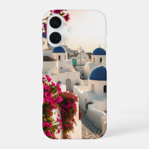 Whitewashed Blue-domed Greek Island of Santorini iPhone 16 Case