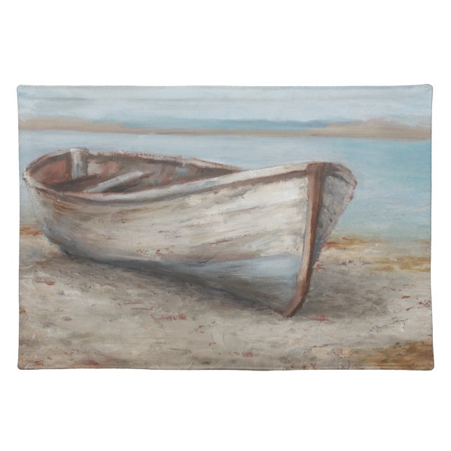 Whitewashed Boat on the Shore Cloth Placemat (Front)