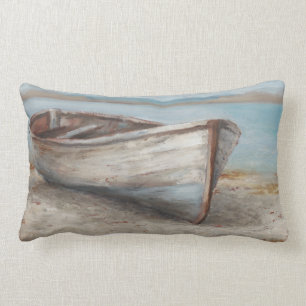 Whitewashed Boat on the Shore Lumbar Pillow