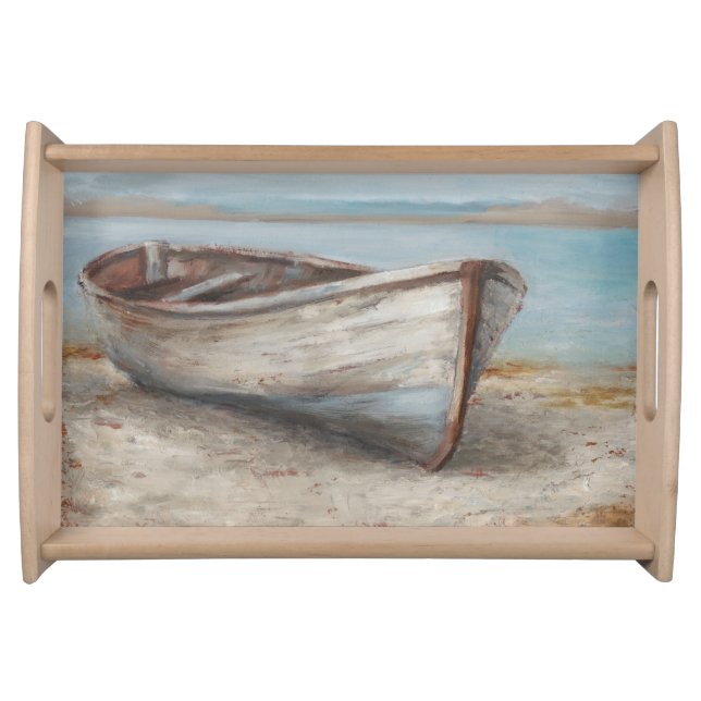 Whitewashed Boat on the Shore Serving Tray (Front)