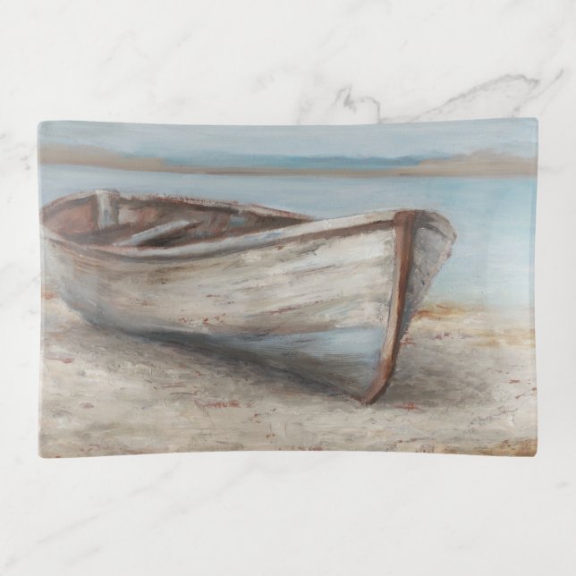 Whitewashed Boat on the Shore Trinket Tray (Front)