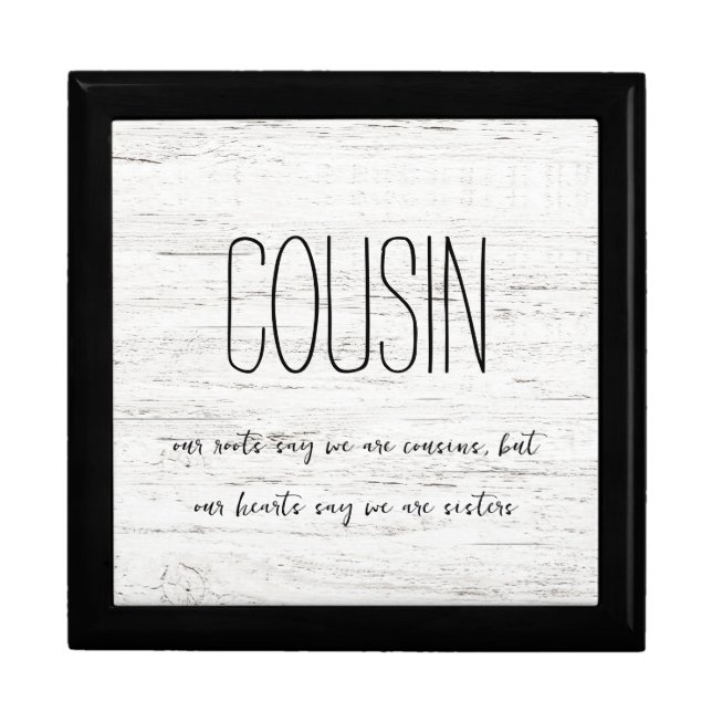 Whitewashed "Cousin" Keepsake Gift Box (Front)