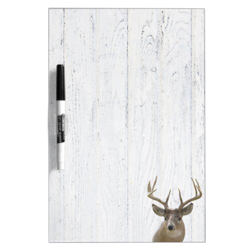 whitewashed wood background with deer dry erase board