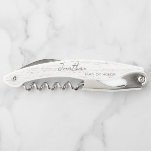 Whitewashed Wood Personalized Bridal Party Waiter's Corkscrew