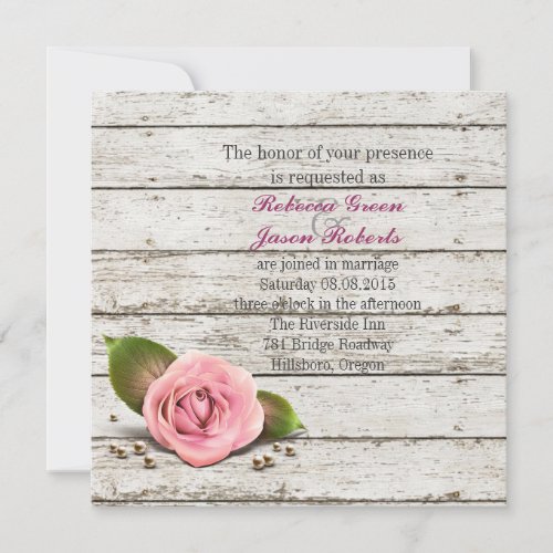 elegant barnwood pink rose floral country wedding personalized invites