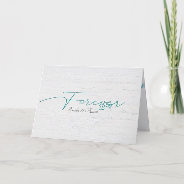 Whitewashed Wood Wedding Letterpress Thank You Card (Front)