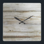 Whitewashed wooden board square wall clock<br><div class="desc">A lovely vintage-looking clock with wood design. This would look great in the kitchen or bathroom.</div>