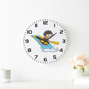 Whitewater Rafting Adventure with Scared Boy Large Clock
