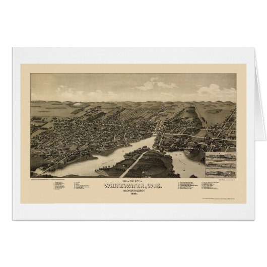 Whitewater, WI Panoramic Map - 1885 Cards (Front Horizontal)
