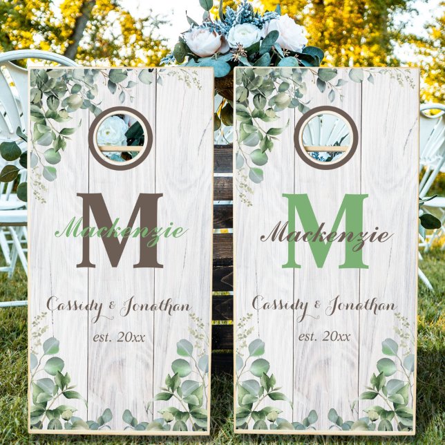 Whitewood greenery monogram wedding cornhole set (Creator Uploaded)