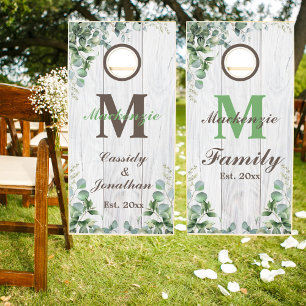 Whitewood Leaf Boho Wedding Monogram  Cornhole Set