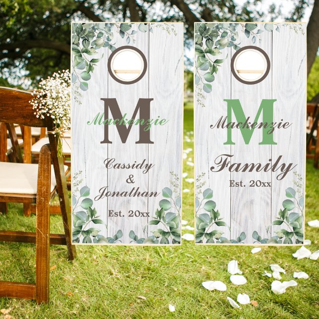 Whitewood Leaf Boho Wedding Monogram  Cornhole Set (Creator Uploaded)
