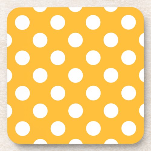 Whitle polka dots on yellow beverage coaster
