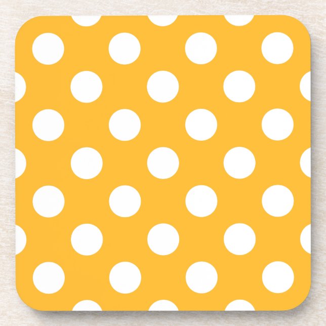 Whitle polka dots on yellow beverage coaster (Front)