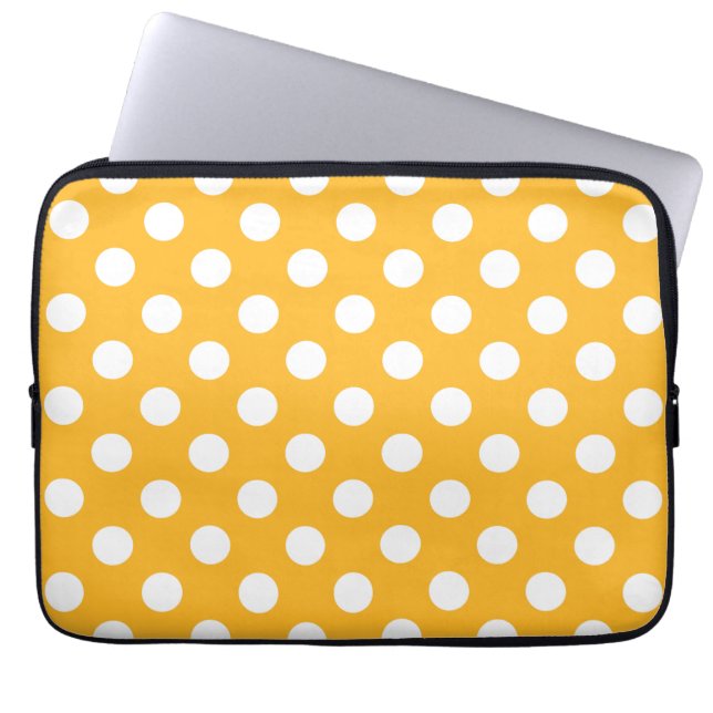 Whitle polka dots on yellow laptop sleeve (Front)
