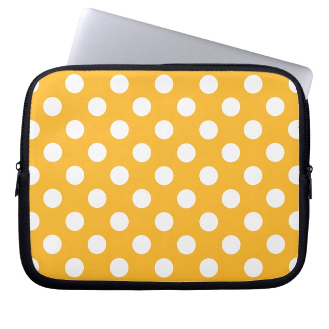 Whitle polka dots on yellow laptop sleeve (Front)