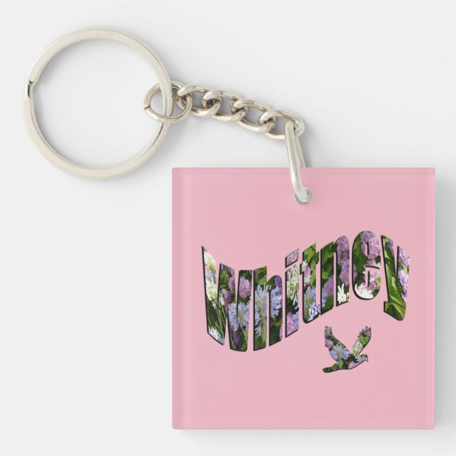Whitney, Floral Ladies Name Logo, Keychain (Front)