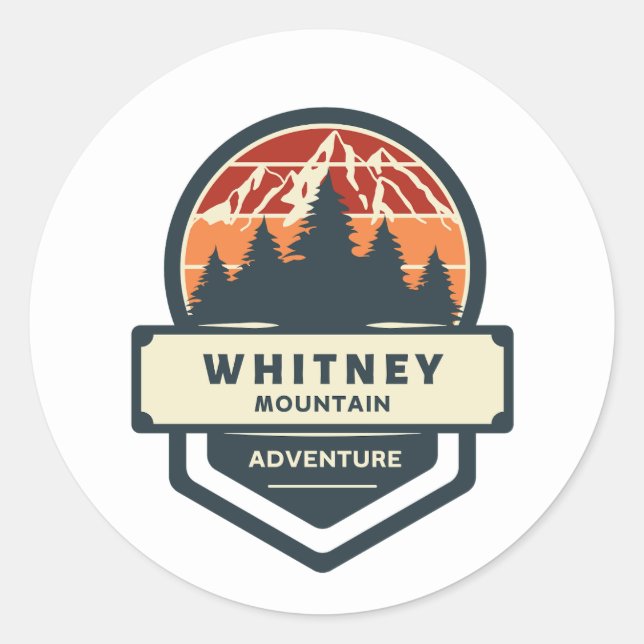 Whitney mountain peak climbing and hiking classic round sticker (Front)