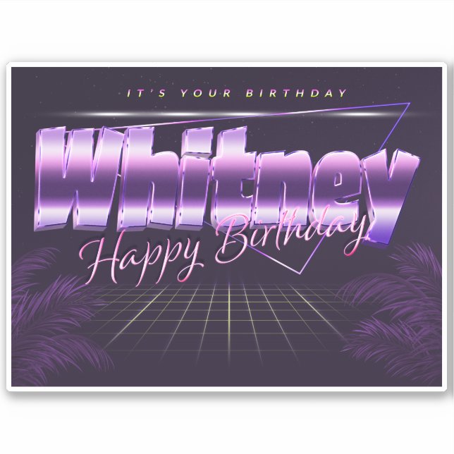 Whitney Name First Name purla retro Sticker Birthd (Front)