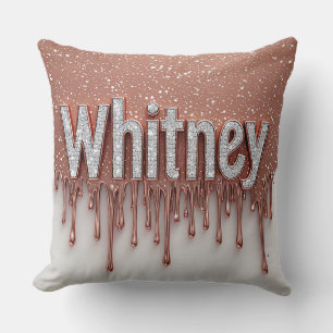 Whitney Name in Rose Gold Dripping Metallic Throw Pillow