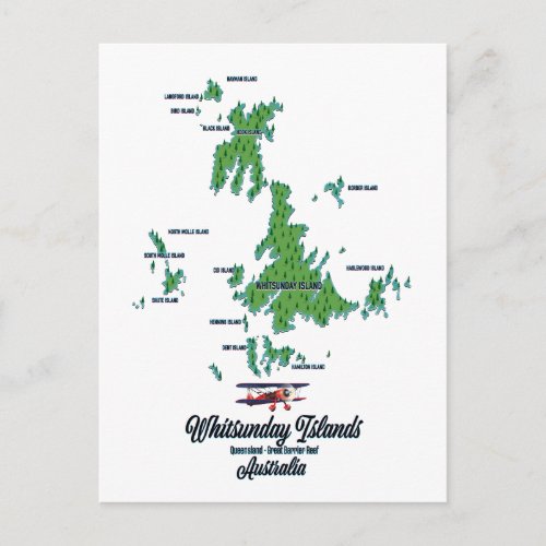 Whitsunday Islands Australia map poster Postcard