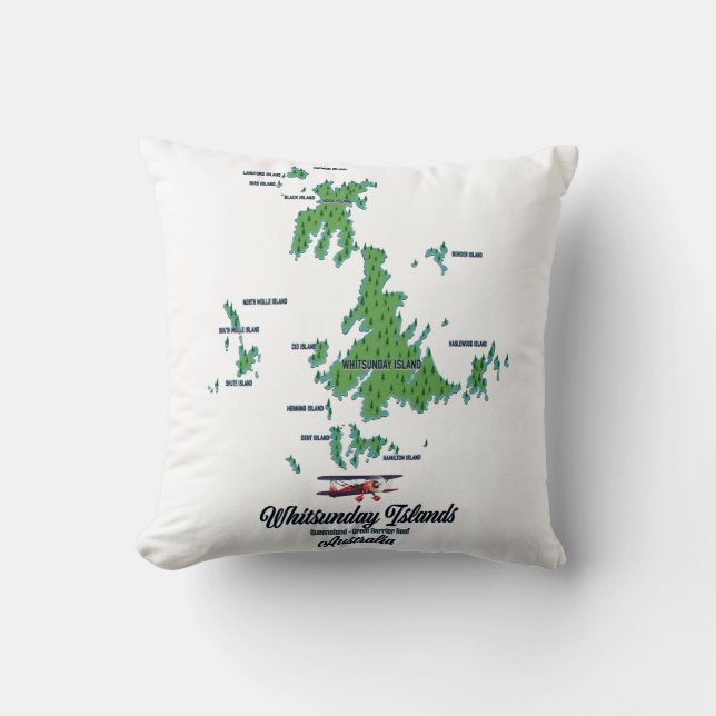 Whitsunday Islands Australia map poster Throw Pillow (Front)